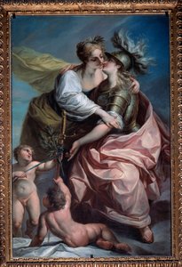 Allegorie van de dertien waarden van de republiek: de Vrede omarmt de Gerechtigheid door Carlo Giuseppe Ratti