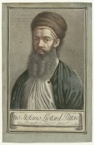 Portret van schilder Jean-Etienne Liotard in Turkse dracht met baard en bontmuts