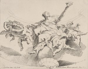 Macht, voorgesteld door een vrouw zittend op wolken met een kroon en omringd door putti, 1725-75 door Carlo Innocenzo Carloni