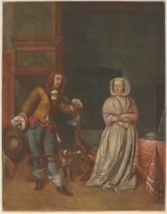 Jager bezoekt een dame door Carlo Lasinio after Gabriel Metsu