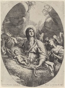 De Heilige Familie met Engelen door Carlo Maratta