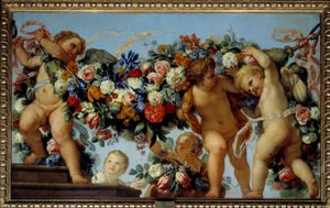 Liefde en bloemenkransen door Carlo Maratta or Maratti