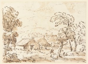 Een Boerenwoning en een Kasteel in Bergachtig Landschap door Carlo Marchionni