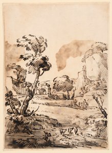 Tekening, Een pastoraal landschap, 1760-1780 door Carlo Marchionni
