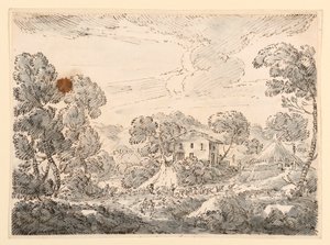 Tekening, Een boerenwoning in een bosrijk land, 1750-1770 door Carlo Marchionni