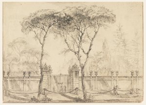 Tekening, Aan de poort van een villa, 1770-86 door Carlo Marchionni