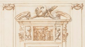 Tekening, Ontwerp voor het Noordportaal, Grote Galerij, Villa Albani, Rome, Italië, 1755-56 door Carlo Marchionni