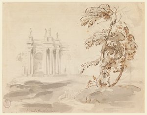 Boom in Landschap met Gebouw door Carlo Marchionni