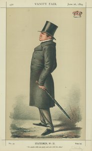 Lord Stanley, Hij spreekt met één partij en handelt met de andere, 26 juni 1869, Vanity Fair cartoon door Carlo Pellegrini
