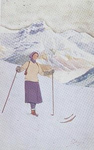 Skiër op de hellingen van Engelberg, Zwitserland door Carlo Pellegrini