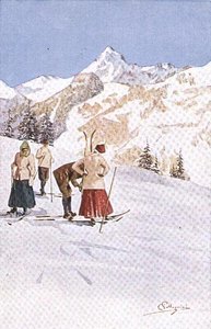 Skiërs pauzeren op de Hellingen
