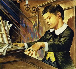 Albert Schweitzer als jongen (kleurenlitho)