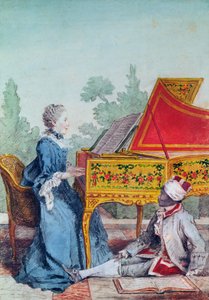 Portret van juffrouw Desgots van Saint-Domingue met haar slaaf Laurent