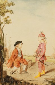 De twee jeugdige broers de Neuville, op een kade, 1767 door Carmontelle