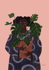 Vrouw met een monstera-plant