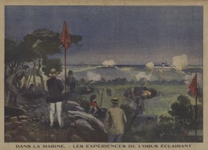 Oefening van de Franse marine in het afvuren van verlichtingsgranaten