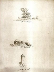 Boom, kruiwagen en toren door Caspar David Friedrich