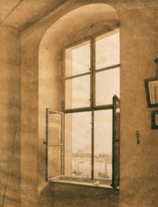 Uitzicht vanuit het atelier van de kunstenaar in Dresden op de Elbe (linker raam)