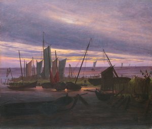 Boten in de haven bij avond, c. 1828 door Caspar David Friedrich