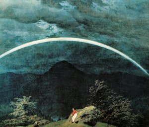Detail van berglandschap met regenboog, door Caspar David Friedrich (1774-1840)