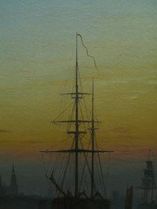 Duits: Der Greifswalder Hafen De haven van Greifswald
 detail Alternatieve titel(s): Schepen in de haven van Greifswald detail door Caspar David Friedrich