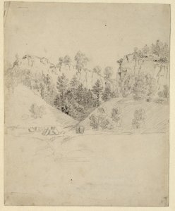 Duits: Landschaft mit einem Steinbruch Landschap met een steengroeve door Caspar David Friedrich