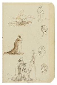 Duits: Studie van hoofden, figuren en gebladerte door Caspar David Friedrich