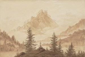 Berglandschap met mist in de vallei, ca. 1805