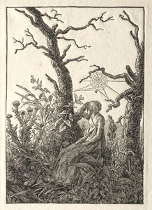 De Vrouw met het Spinrag tussen Kale Bomen door Caspar David Friedrich