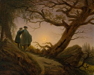 Twee mannen die de maan aanschouwen door Caspar David Friedrich