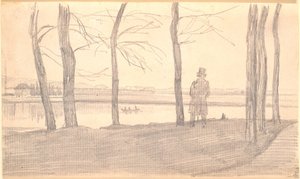 Uitzicht over de Elbe. Links een landhuis door Caspar David Friedrich
