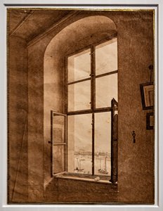 Uitzicht vanuit het atelier van de kunstenaar, raam aan de linkerkant