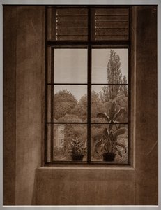 Raam met uitzicht op een park door Caspar David Friedrich