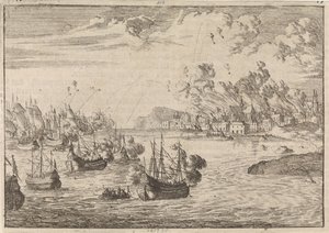 Bombardement van Dieppe, 1694 door Caspar Luyken
