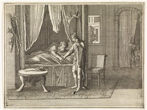 David, op zijn sterfbed, geeft zijn laatste vermaningen aan Salomo door Caspar Luyken