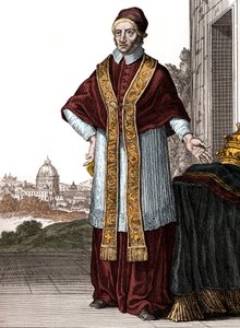 Portret van paus Clemens XI (Clemente of Clemens) (paus van 1700 tot 1721) - Tekeningen door Caspar Luyken - Gegraveerd en gepubliceerd door Christoph Weigel (Neurenberg 1703)