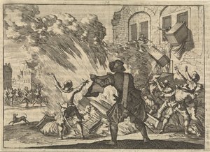 Tolhuis te Lyon wordt geplunderd naar aanleiding van verhoogde accijnzen, 1625 door Caspar Luyken