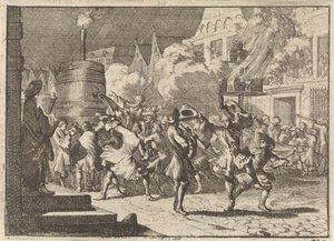 Vreugde in Parijs naar aanleiding van het valse bericht van de dood van Willem III bij de slag aan de Boyne, 1690 door Caspar Luyken