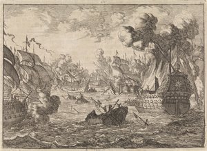 Zeeslag bij Kaap La Hogue, 1692 door Caspar Luyken