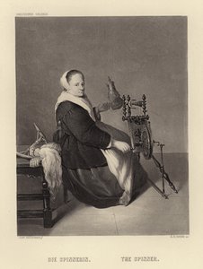 De spinster door Caspar Netscher