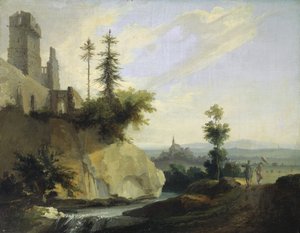 Landschapscompositie met de ruïne van een kasteel, ca. 1774-77 door Caspar Wolf