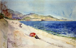 Op het strand onder de Promenade des Anglais, Nice, Frankrijk door Cass Gilbert