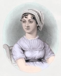 Portret van Jane Austen (handgekleurde gravure)
