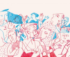 Chaotische discussie in de menigte