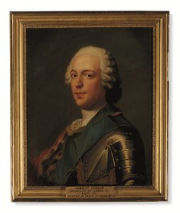 Prins Charles Edward Stuart, in harnas, met blauwe sjerp van de Orde van de Kousenband door Catherine (attr. to) Read