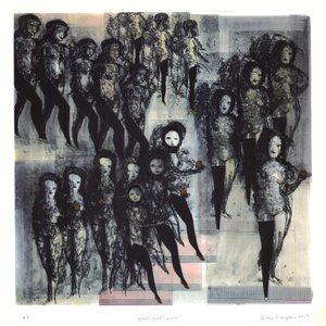 Meisjes, meisjes, meisjes, 2017 (handgekleurde litho) door Cathie Pilkington