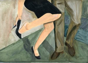 27.09.09 - Ze dansten zo hard dat ze haar schoenen uit moest doen, 2009 (olieverf op papier)