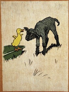 Zwart lammetje en eendje - tekening door Aldin door Cecil Charles Windsor Aldin
