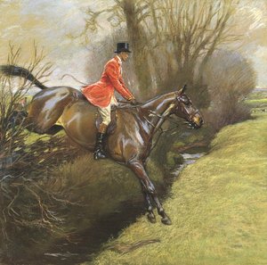 Luitenant-kolonel Ted Lyon springt over een heg door Cecil Charles Windsor Aldin