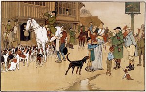 Stop bij de herberg tijdens een hazenjacht door Cecil Charles Windsor Aldin